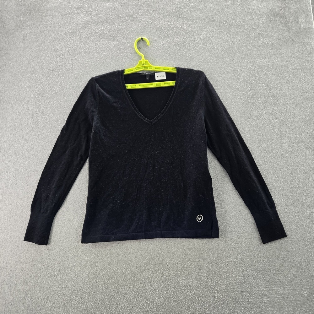 Armani‎ Exchange Women Sweatshirt L Black Cashmere Cotton Logo Long Sleeve